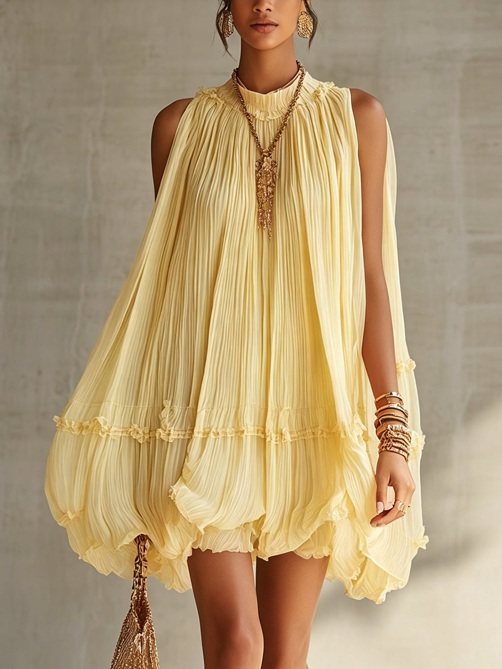 Margaux | Yellow Halter Ruffle Mini Dress
