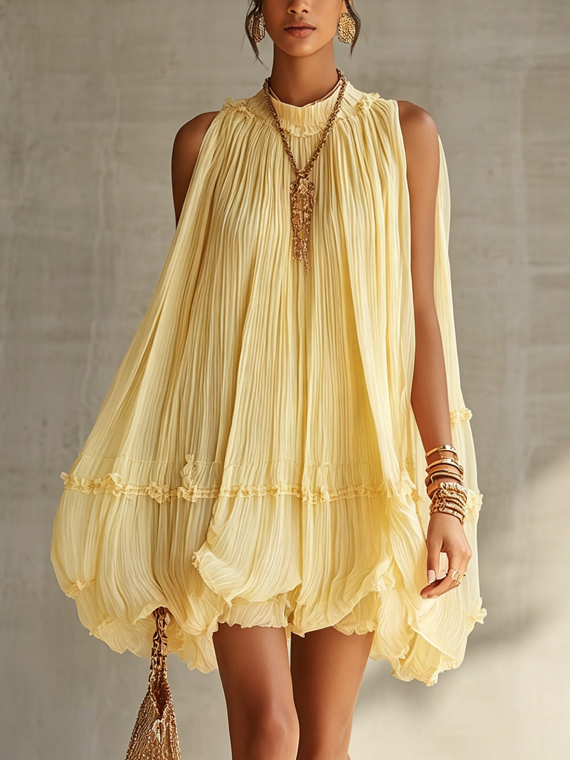 Margaux | Yellow Halter Ruffle Mini Dress