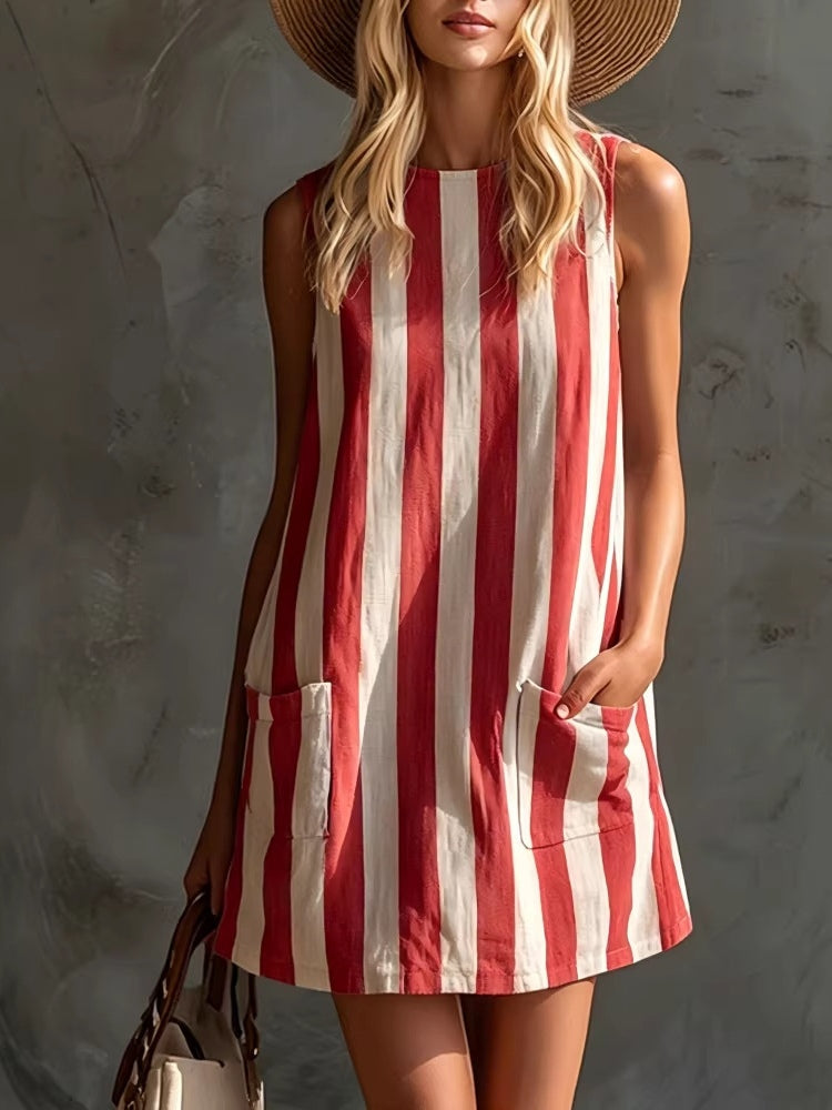 Margot | Minivestido de rayas sin mangas con cuello redondo