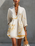 Ivoire | Viscose Mini Dress, Ivory Gold Print