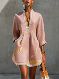 Aurore | V-Neck Mini Dress, Pink Gold Print