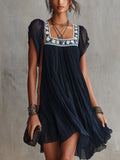 Apolline | Navy Floral-Embroidered Pleated Chiffon Mini Dress