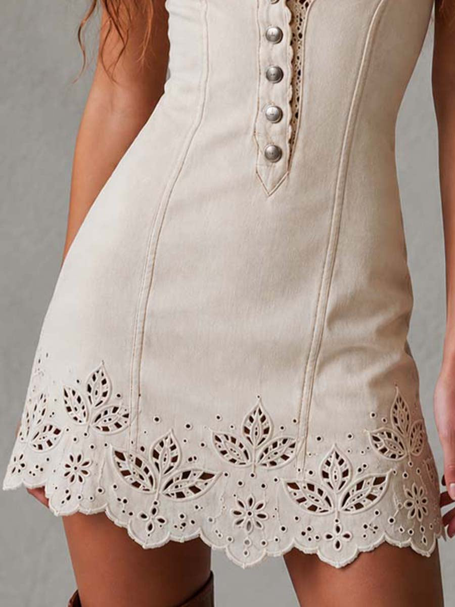 Gabrielle | Ivory Eyelet Lace V-Neck Mini Dress