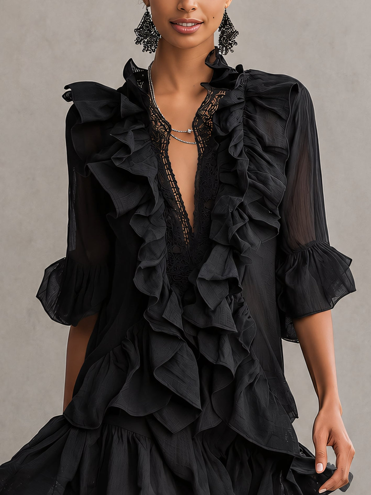 Anaïs | Black Chiffon Ruffle Mini Dress