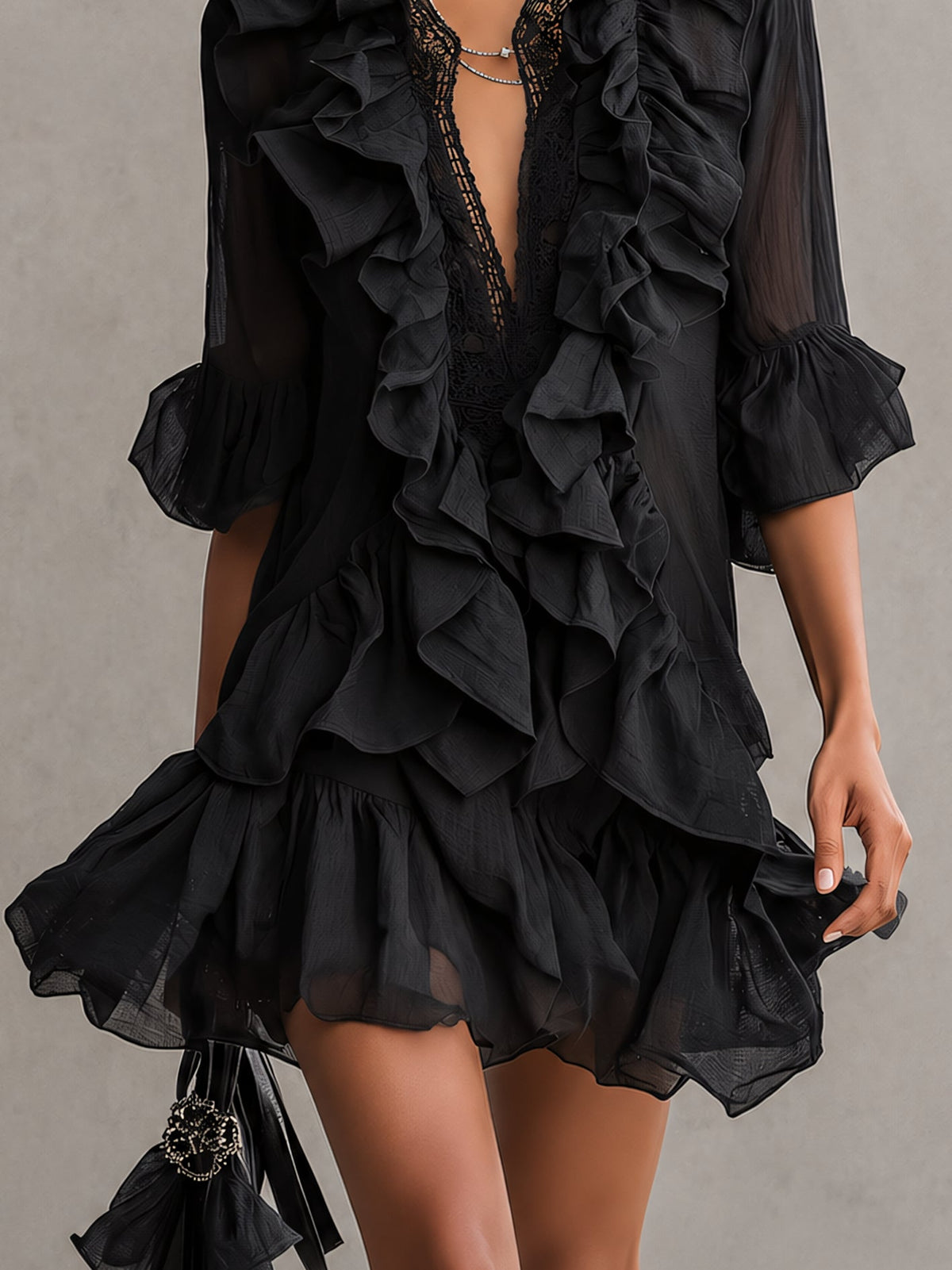 Anaïs | Black Chiffon Ruffle Mini Dress