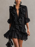 Anaïs | Black Chiffon Ruffle Mini Dress
