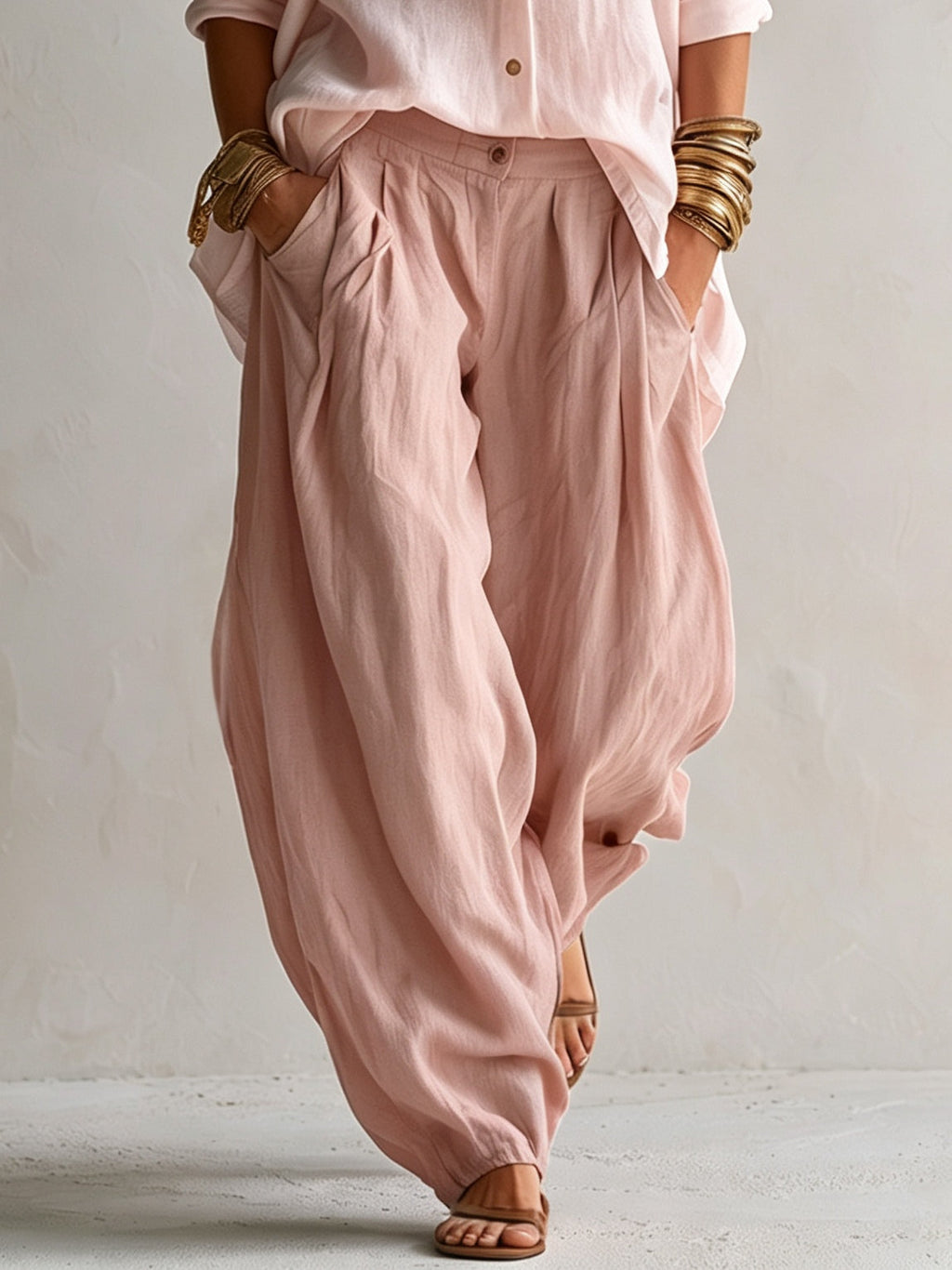 Capucine | Oversized White Shirt and Olive Lantern Trouser Set