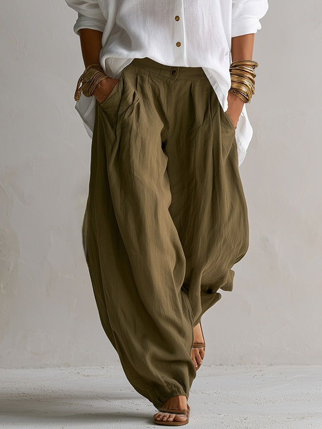 Capucine | Oversized White Shirt and Olive Lantern Trouser Set