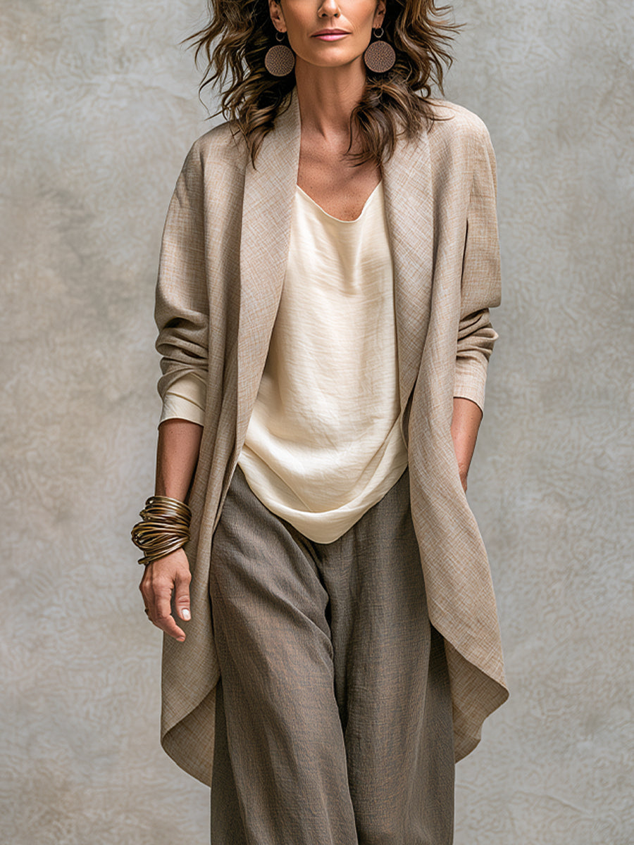 Costanza | Three-Piece Beige and Grey Casual Layered Set with Wide-Leg Palazzo Trousers, Elegant