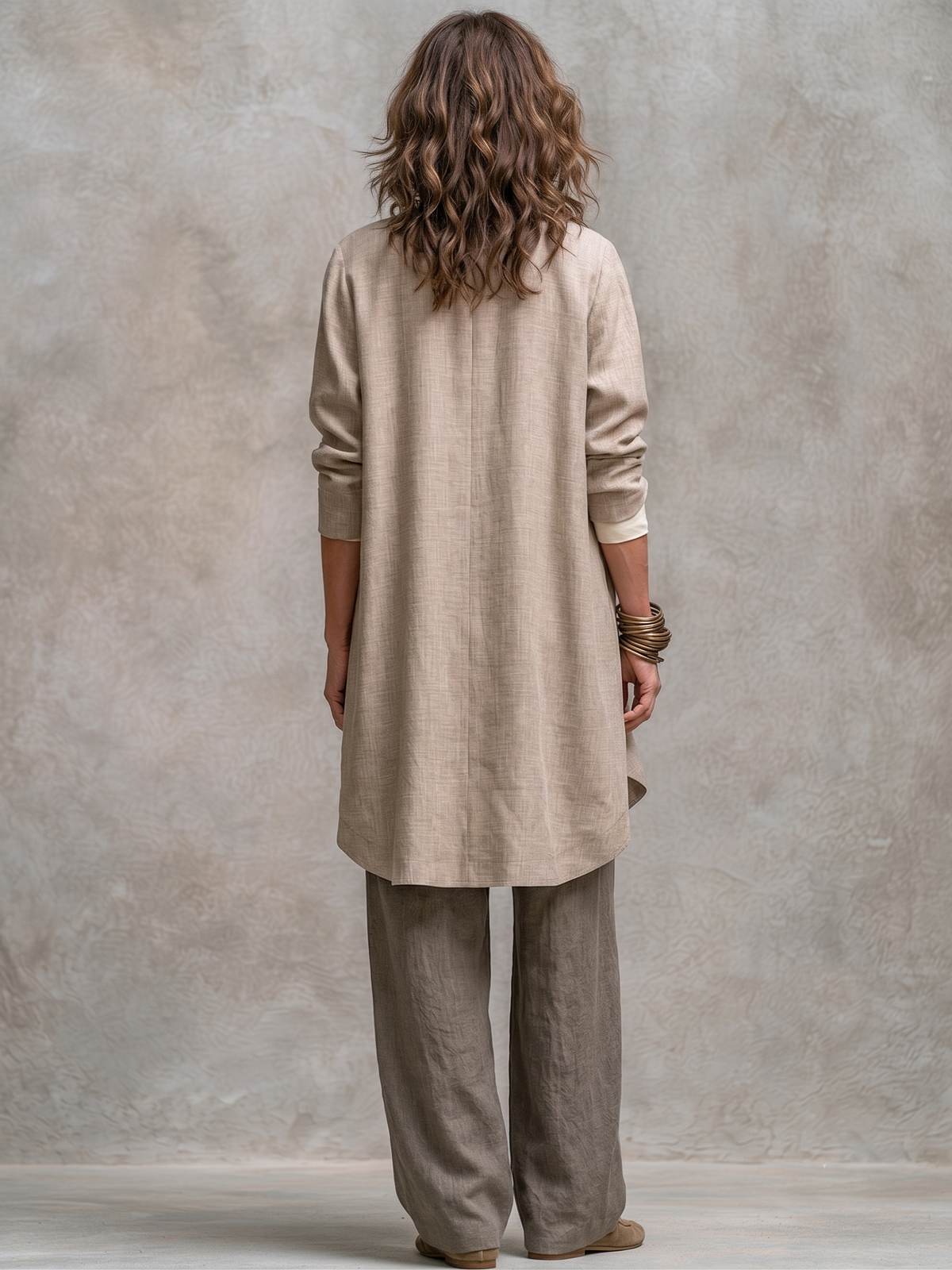 Costanza | Three-Piece Beige and Grey Casual Layered Set with Wide-Leg Palazzo Trousers, Elegant