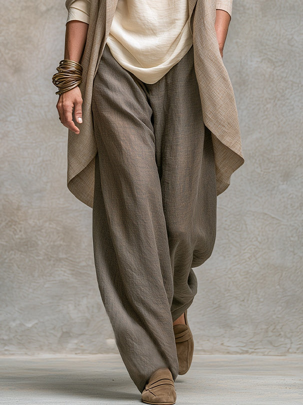 Costanza | Three-Piece Beige and Grey Casual Layered Set with Wide-Leg Palazzo Trousers, Elegant