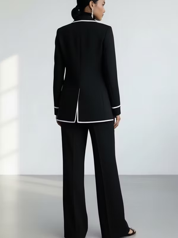 Claudia | Completo Due Pezzi Blazer con Piping a Contrasto Nero e Pantaloni a Gamba Larga