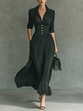 Elvire | High-Waisted Pleated Maxi Dress with Lapels