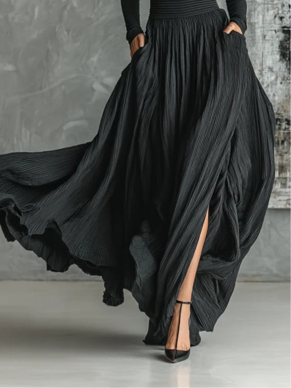 Prudence | Pleated Skirt and Black Roll-Neck Top Set
