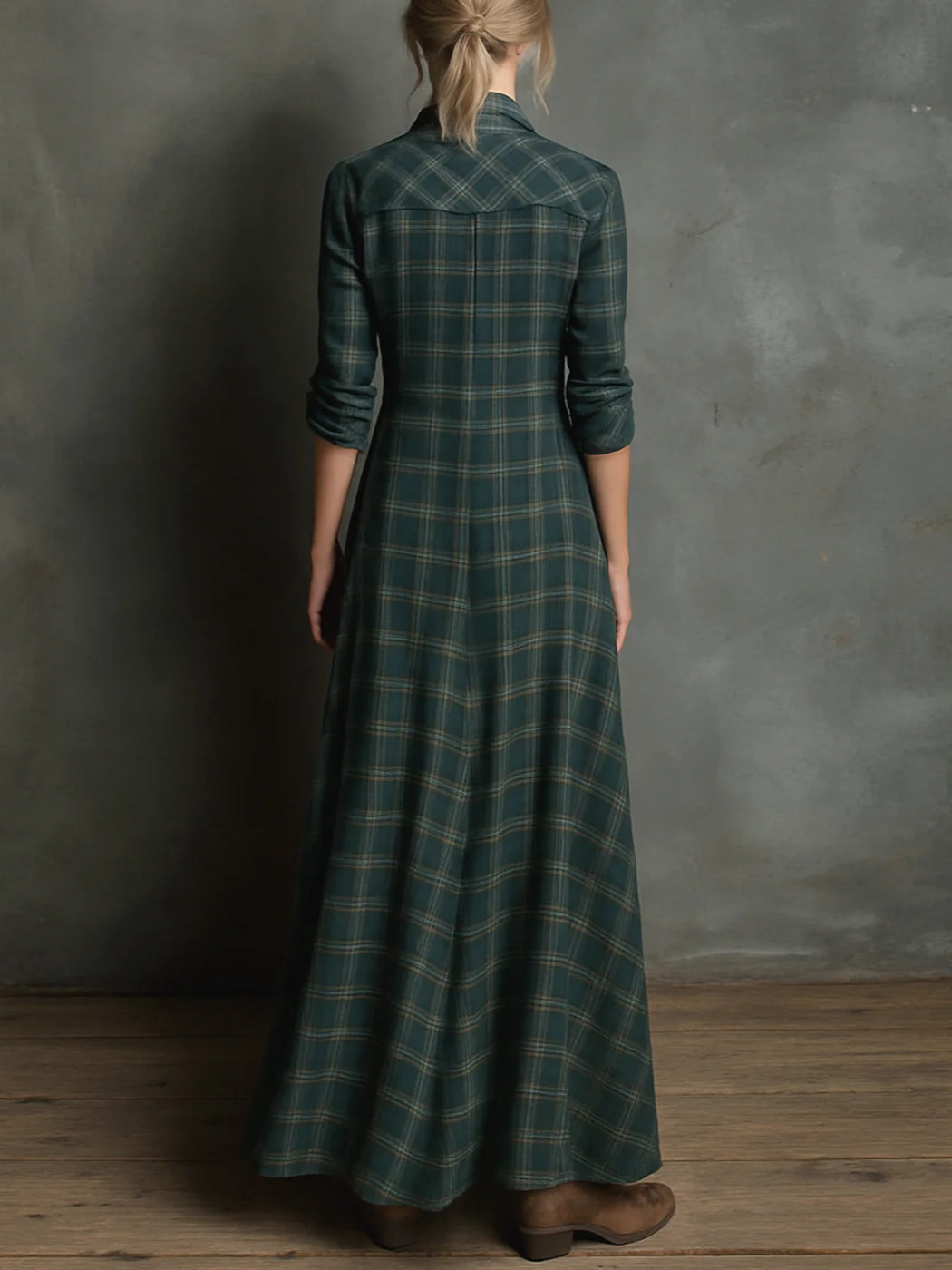 Margaux | Maxi Shirt Dress with Green Gingham Collar