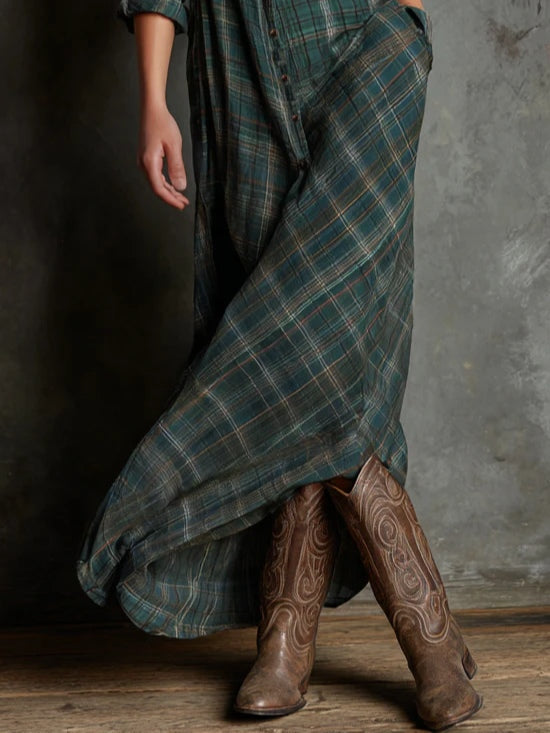 Margaux | Maxi Shirt Dress with Green Gingham Collar