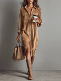 Béatrice | Corduroy Midi Dress with Pockets and Single Button