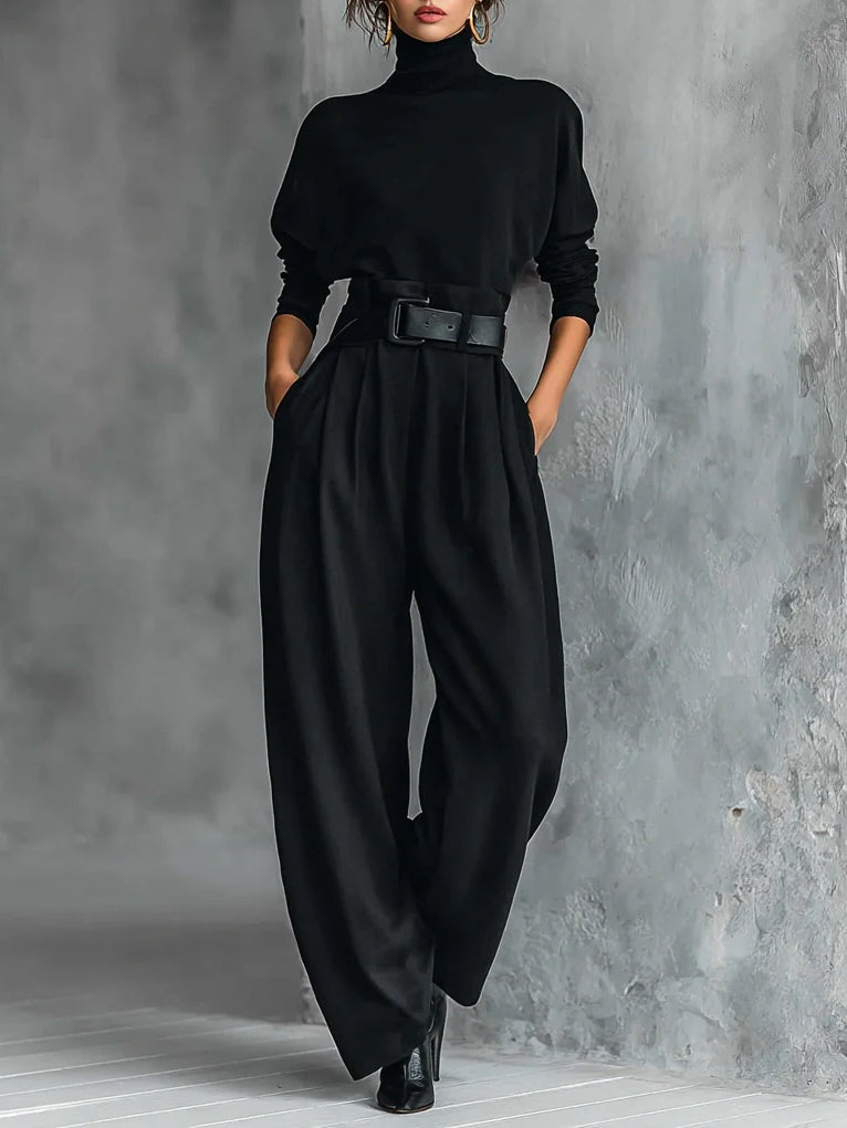 Noëlla | Conjunto de top negro de cuello alto y pantalón recto