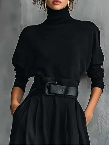 Ginevra | Completo con Collo Alto Nero e Pantaloni Dritti