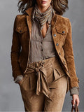 Matilde | Giacca Corta in Scamosciato Marrone con Revers