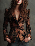 Gloria | Blazer Tailleur Stampato Floreale Nero e Bronzo