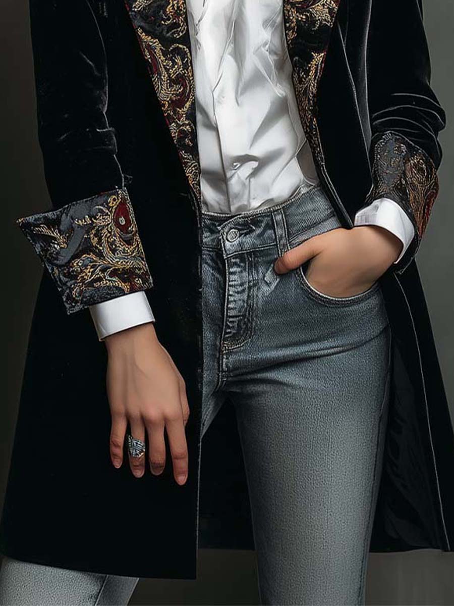 Marzia | Blazer Ajustato Stampato Barocco Nero