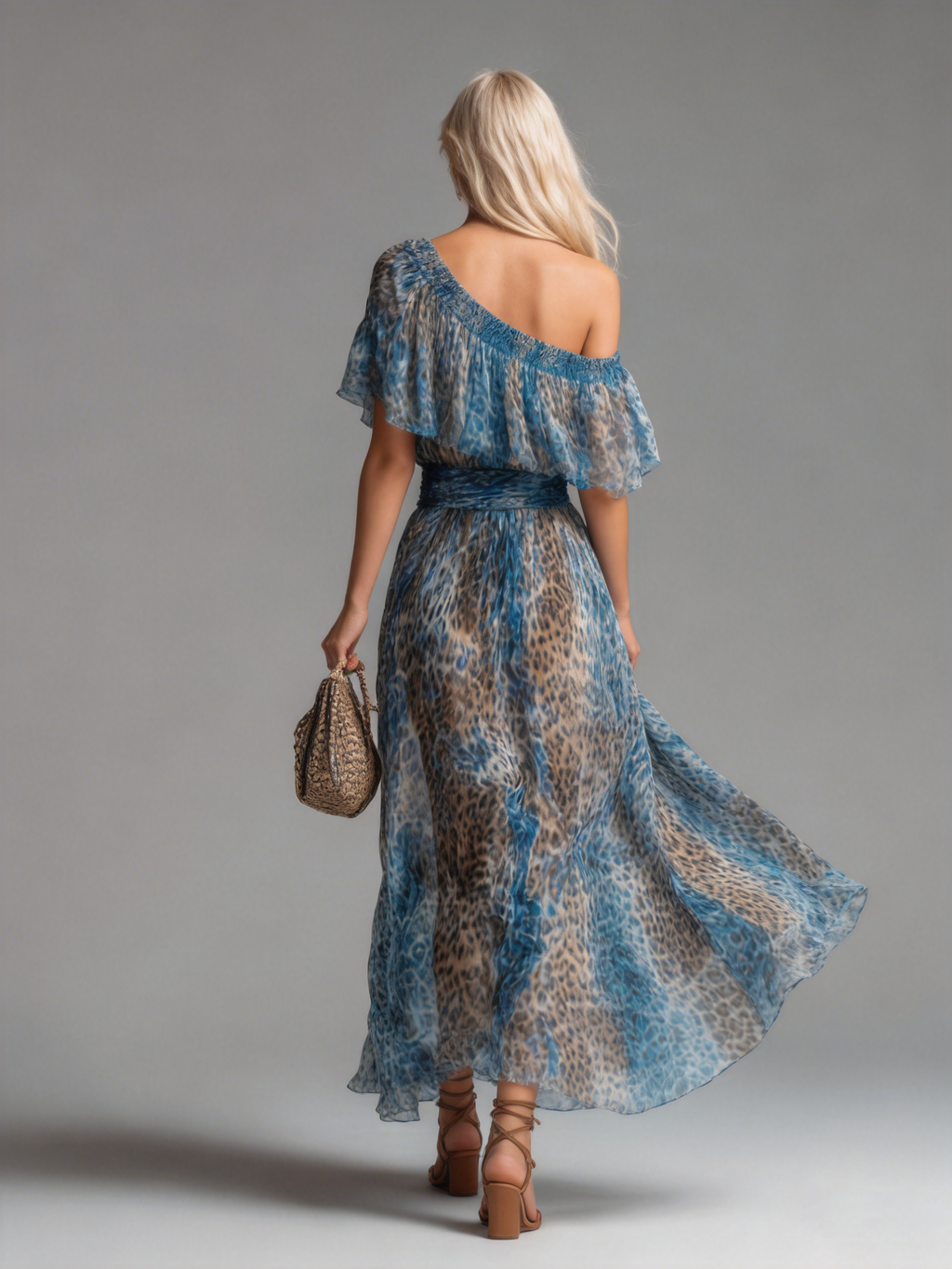 Sauvage | Leopard-Print Chiffon Maxi Dress with Off-the-Shoulder Neckline