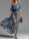 Sauvage | Leopard-Print Chiffon Maxi Dress with Off-the-Shoulder Neckline
