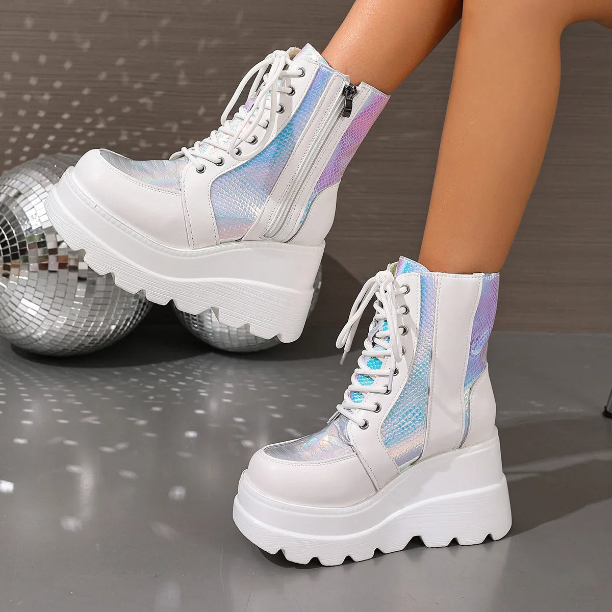 Boots For Women | Chunky Platform Lace-Up Side Zip