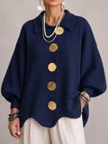 Milena | Cardigan Oversize a Coste con Orlo Smerlato, Blu Navy