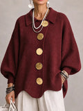 Loredana | Oversized Ribbed Cardigan with Scallop Hem, Bordeaux