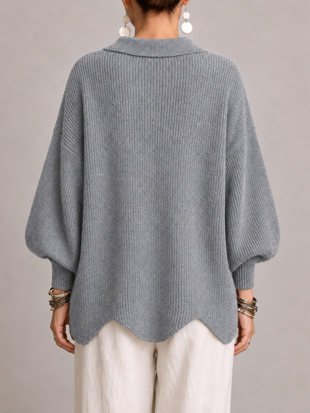 Rosanna | Cardigan Oversize a Coste con Orlo Smerlato, Grigio