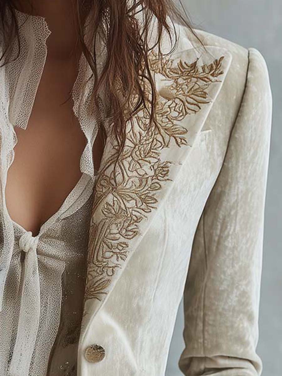 Ombretta | Blazer Ivorio Ricamato Tailleur