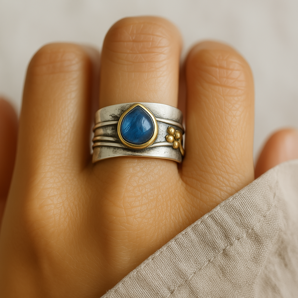 Inés - Vintage Blue Sapphire Ring in Gold-Plated Silver