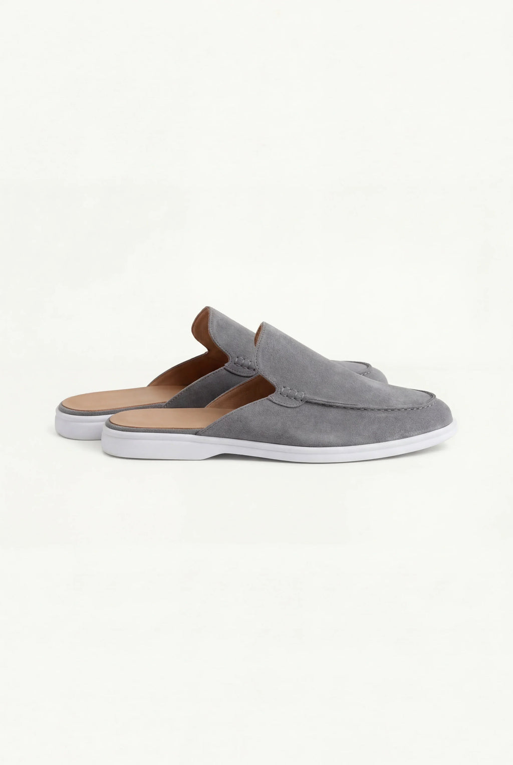 Gray suede moccasins