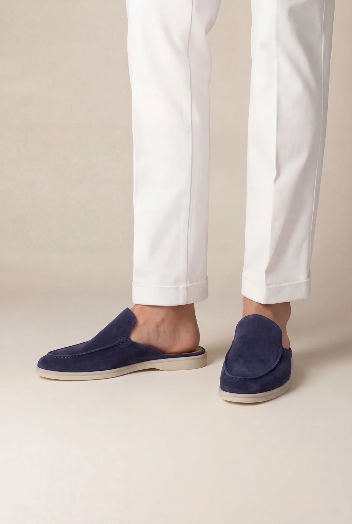 Navy blue suede boat shoes