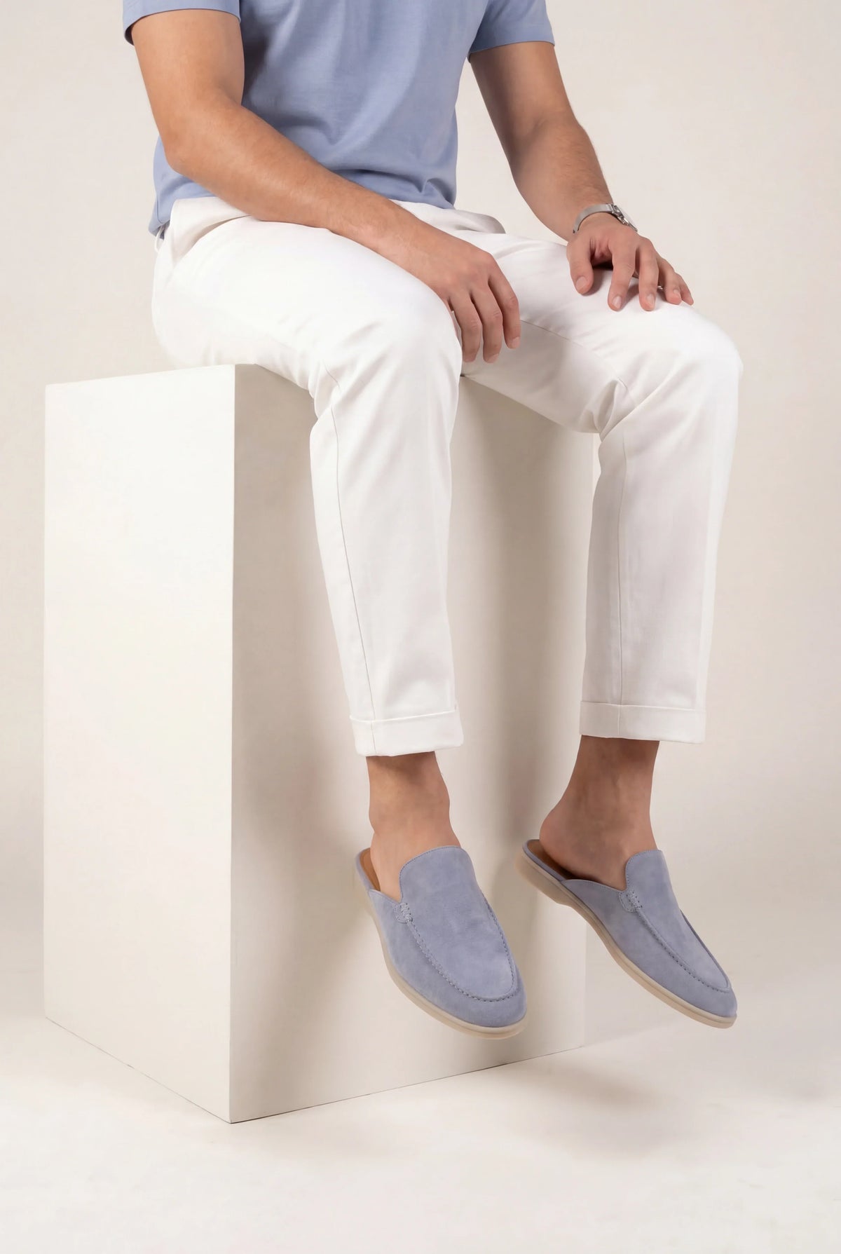 Blue suede loafer