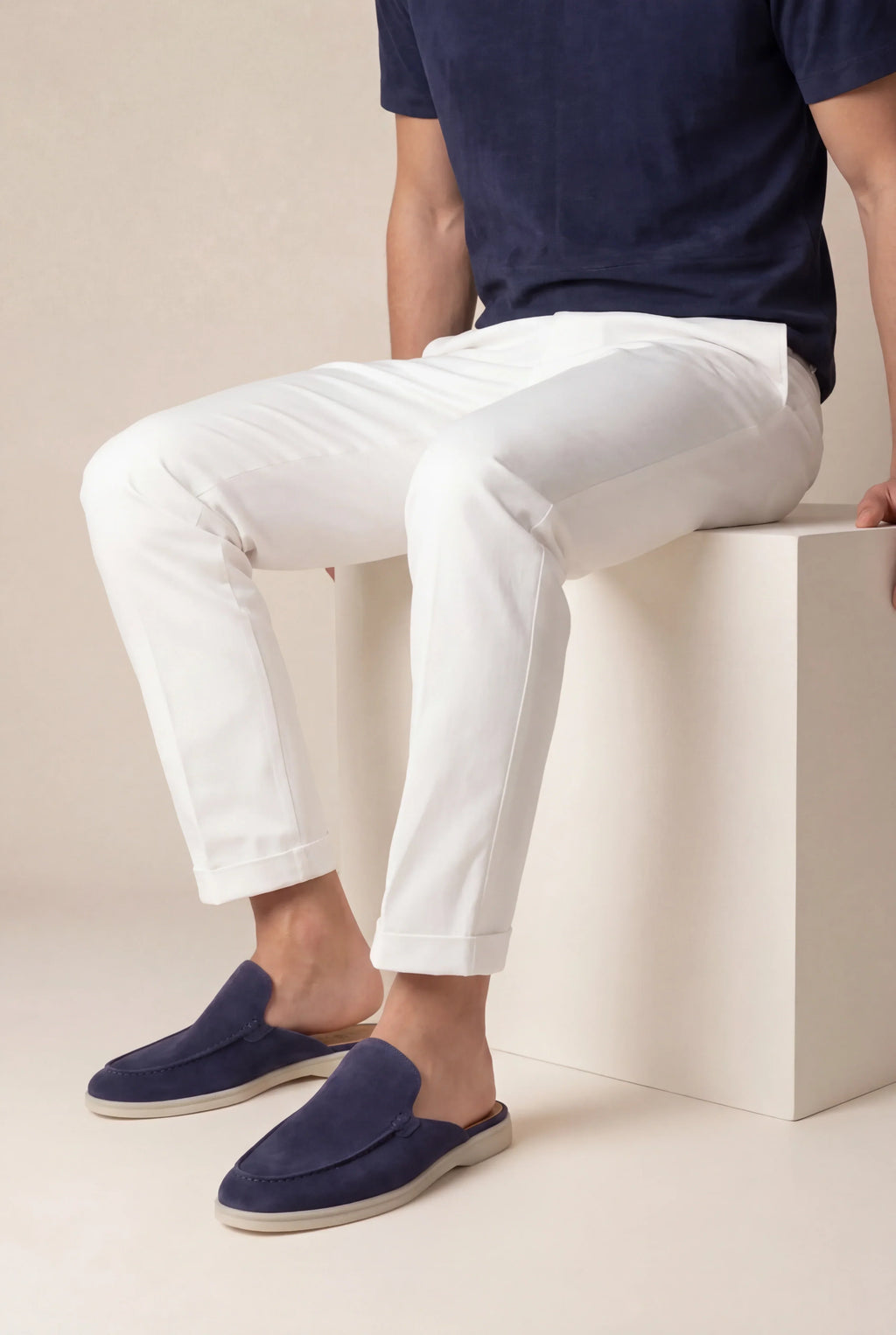 Navy blue suede boat shoes