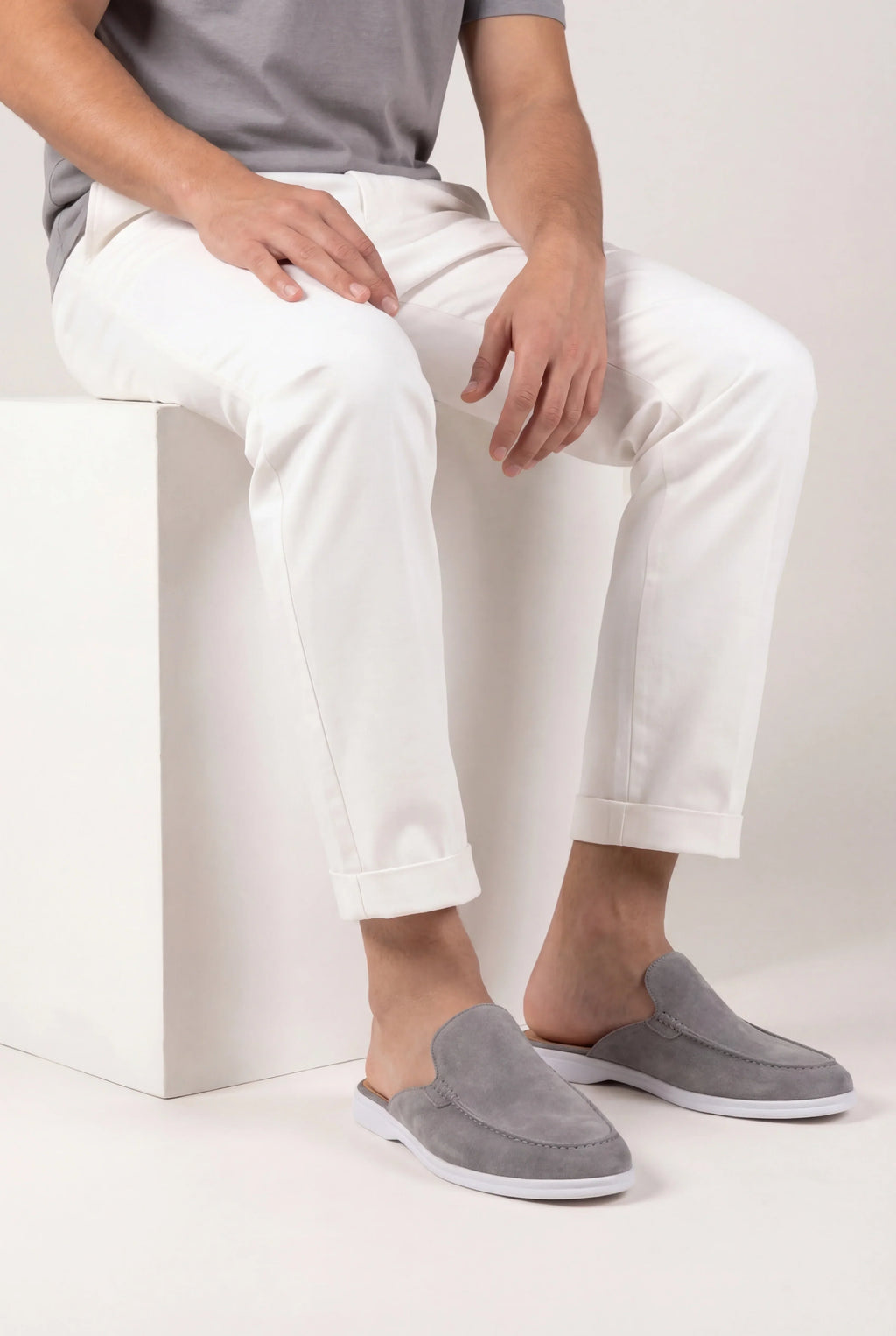 Gray suede moccasins