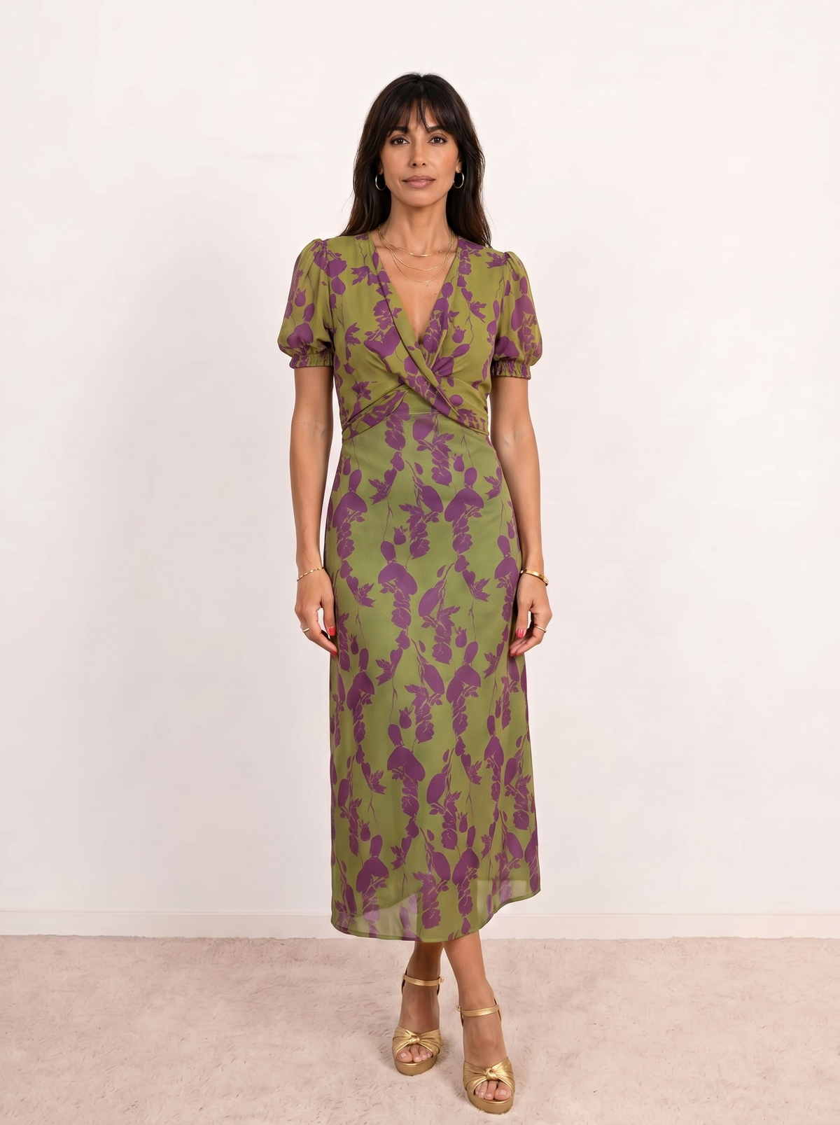 Printed midi dress with spaghetti straps