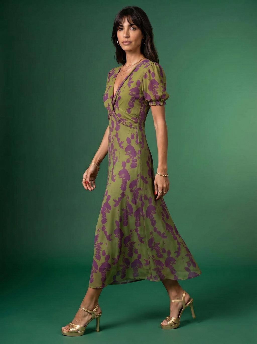 Printed midi dress with spaghetti straps