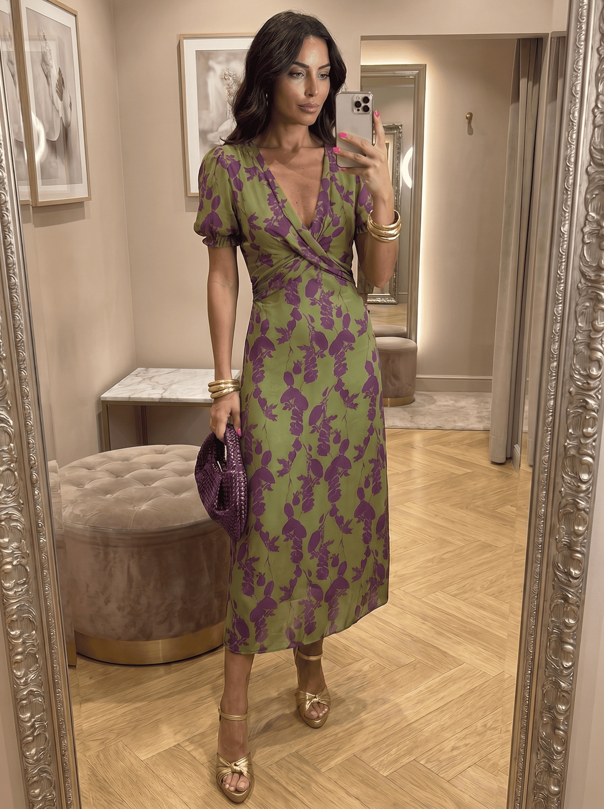 Printed midi dress with spaghetti straps