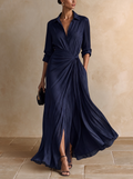 Gabriella | Elegante Abito Camicia Maxi Blu Navy Annodato