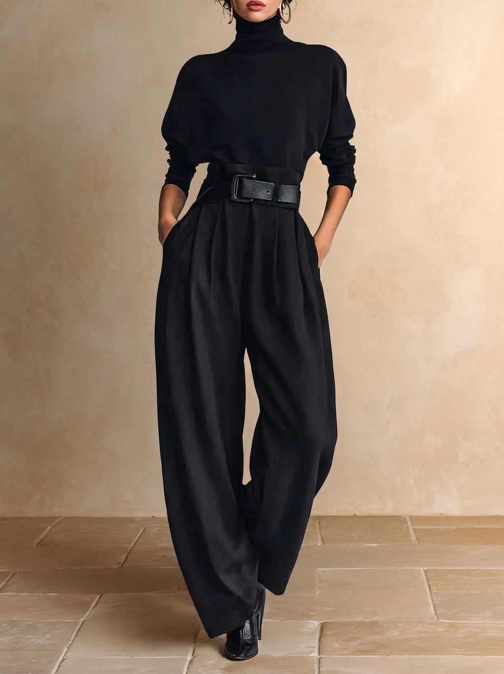 Ginevra | Completo con Collo Alto Nero e Pantaloni Dritti
