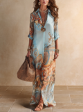 Valeria | Blue Floral Print Maxi Dress for Holidays