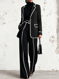 Claudia | Completo Due Pezzi Blazer con Piping a Contrasto Nero e Pantaloni a Gamba Larga