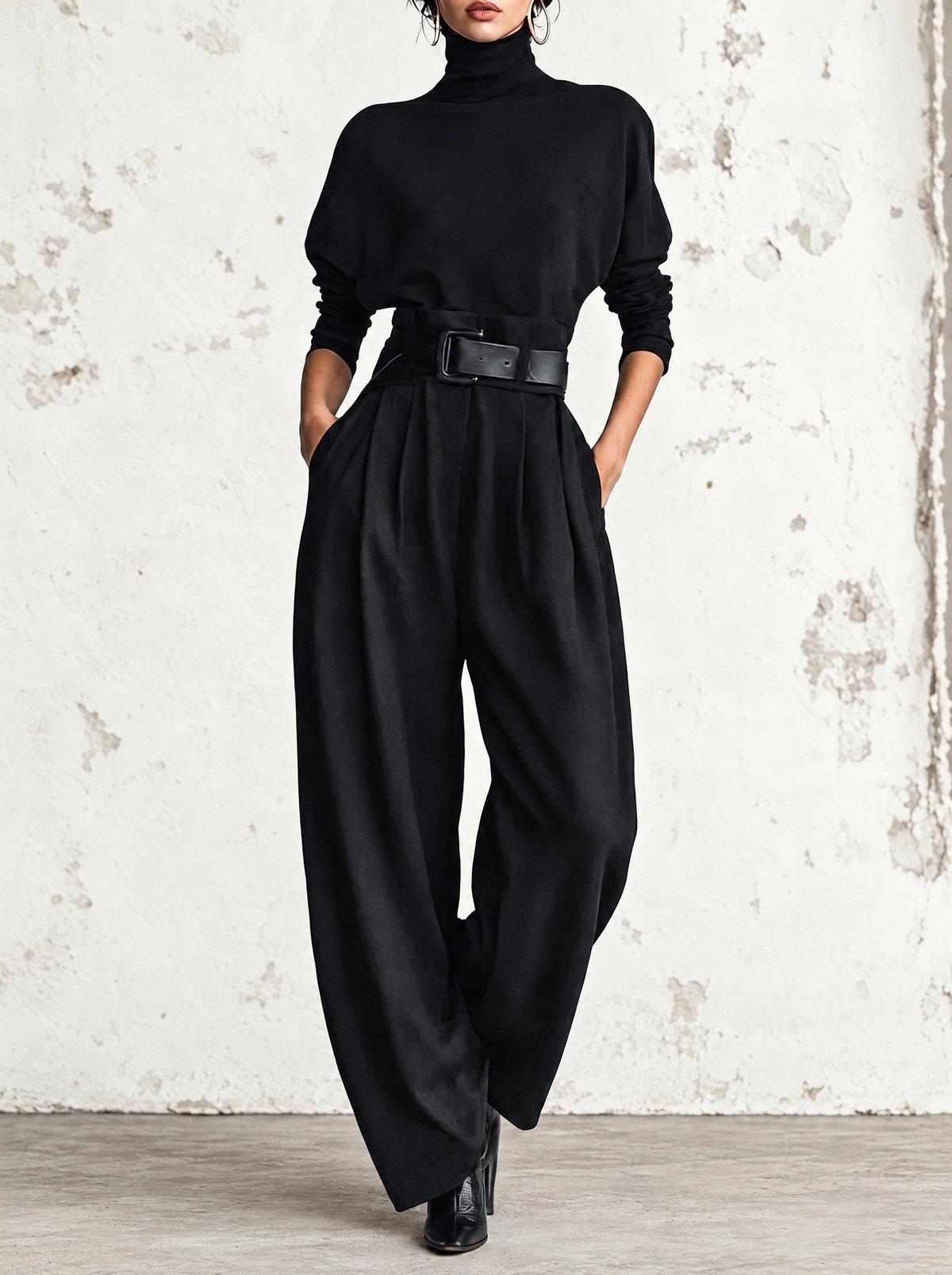 Ginevra | Completo con Collo Alto Nero e Pantaloni Dritti