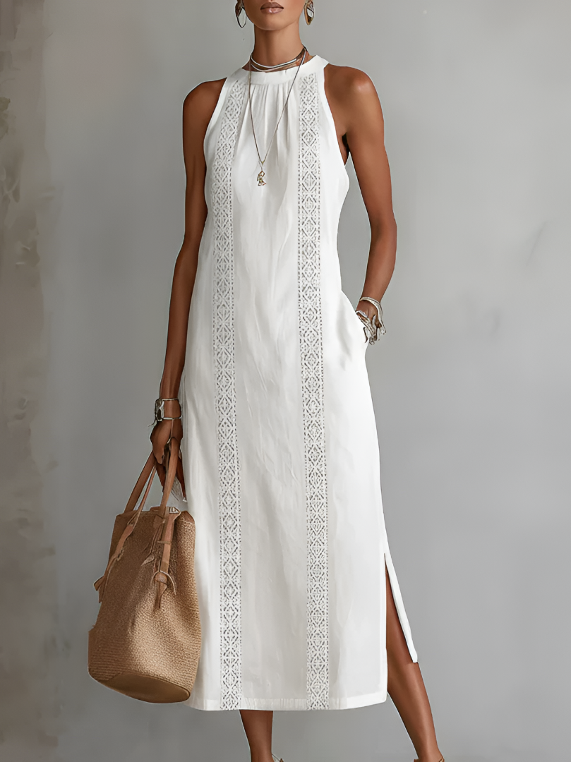Jimena | Linen Midi Dress with Mandarin Collar