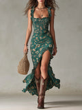 Zara | Ruched bohemian maxi dress with floral print and side slit