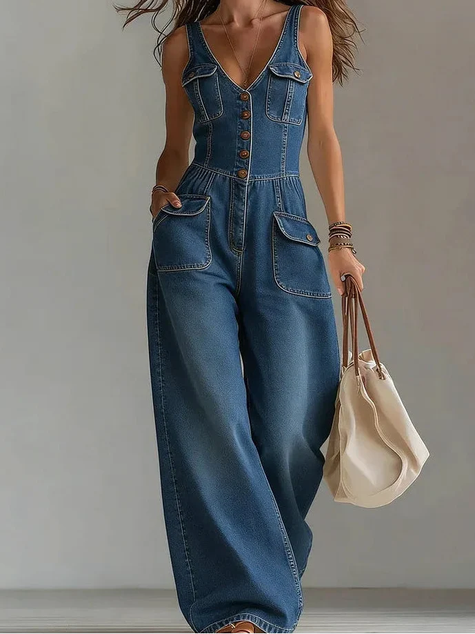 LEIRE | Relaxed-Fit Casual Denim Jumpsuit